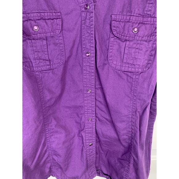 Bit & Bridle Womens Purple 100% Cotton Button-Up Shirt With 3/4 Sleeves Size M - Picture 3 of 6